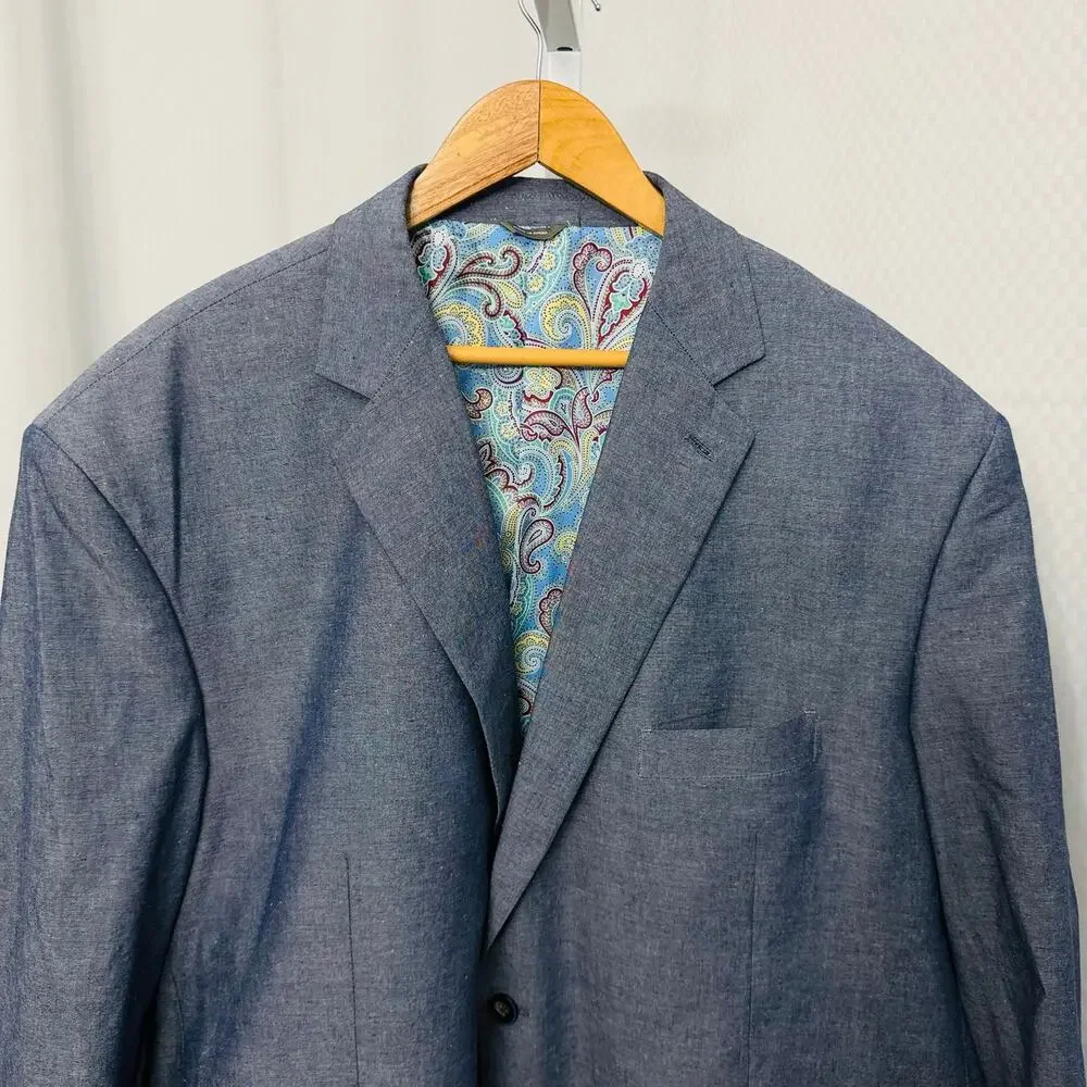Oak Hill Blazer Mens 3XL 54R 56R Blue Speckled Cotton Sport Coat DXL
